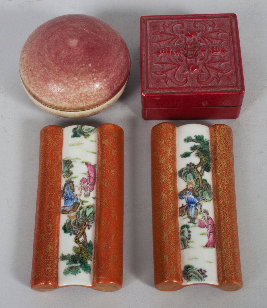 Appraisal: Four Chinese scholar's objects items include peach bloom glazed box