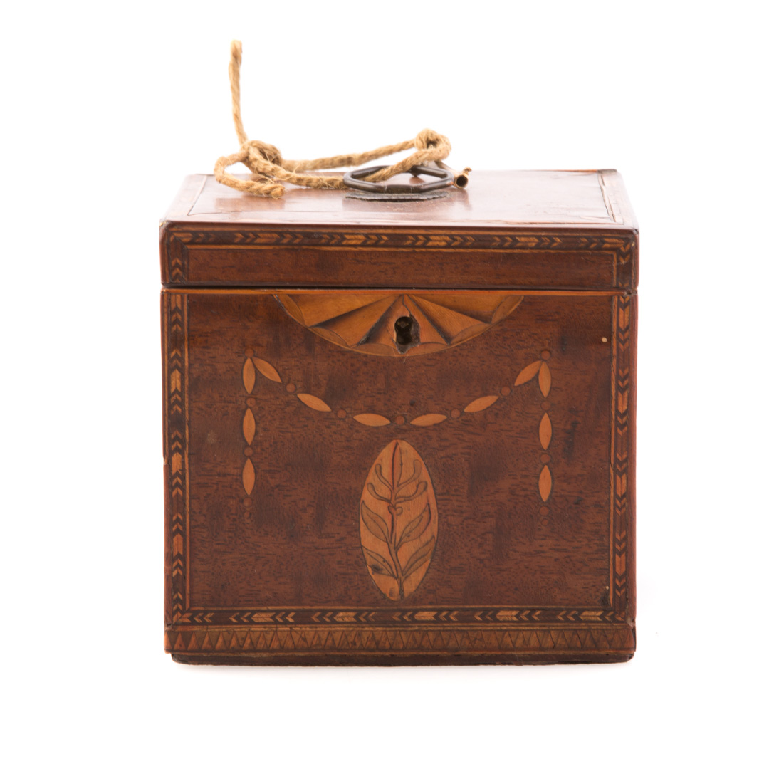 Appraisal: George IV inlaid mahogany tea caddy circa elaborate patera floral