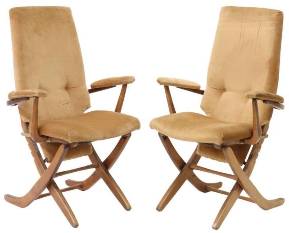 Appraisal: pair Mid-century modern adjustable armchairs c s in tan velvet