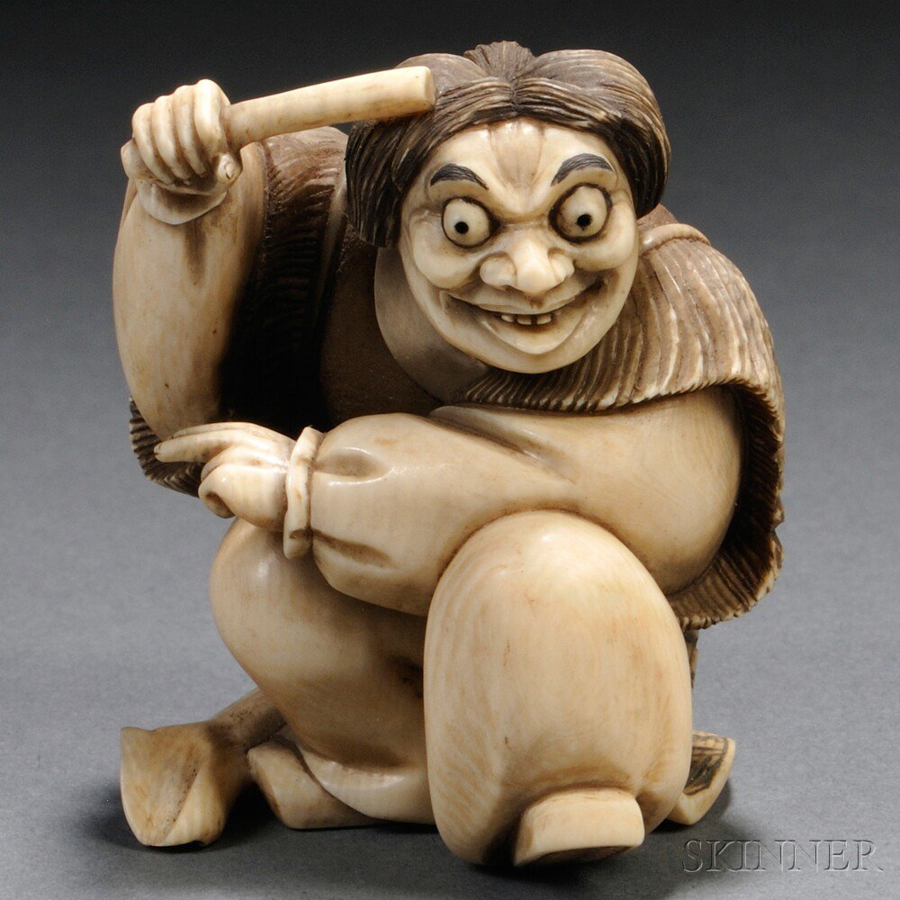 Appraisal: Ivory Netsuke of a Kabuki Actor Japan th century squatting