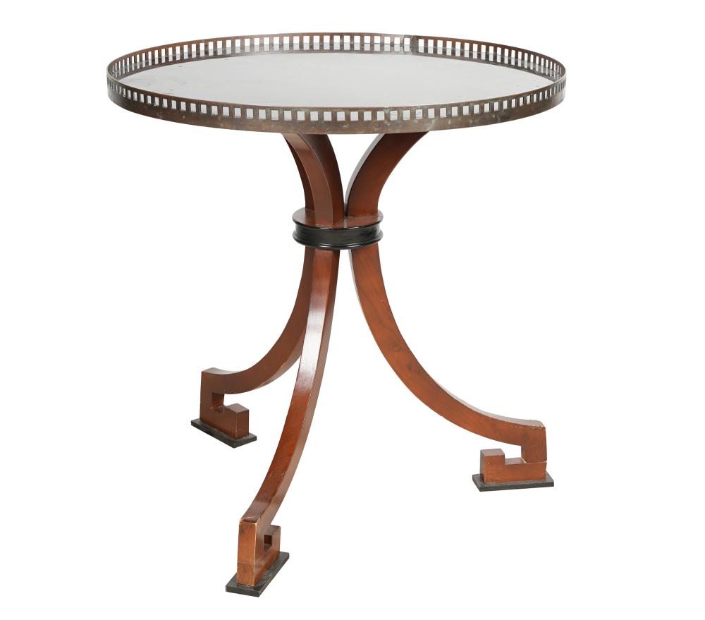 Appraisal: NEOCLASSICAL-STYLE LAMP TABLEthe round black stone top with pierced copper