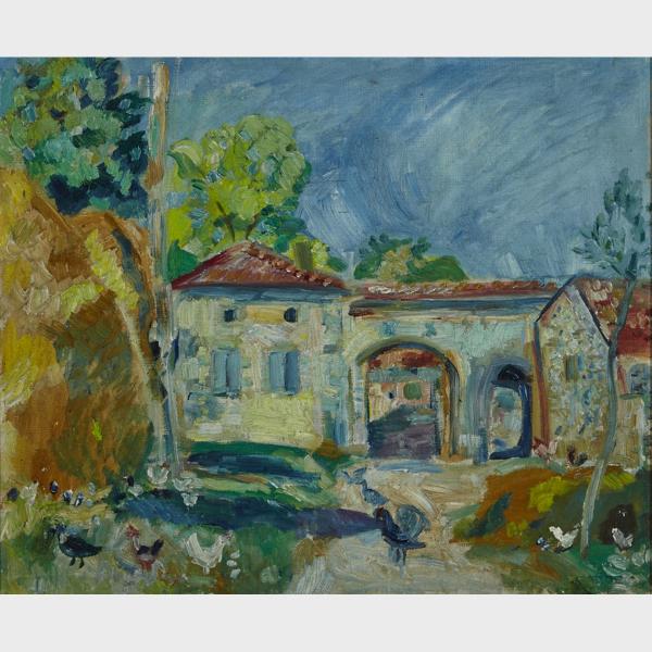 Appraisal: Anders th Century VILLA COURTYARD WITH POULTRY European Oil on