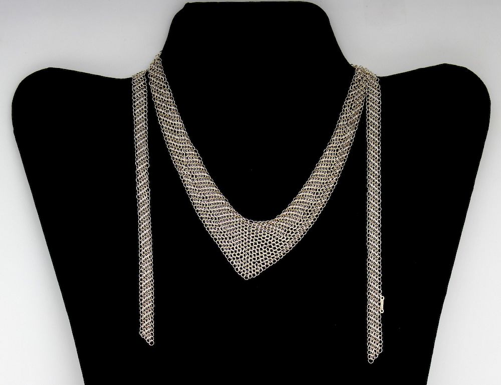 Appraisal: JEWELRY Peretti for Tiffany Co Sterling Mesh Necklace Elsa Peretti