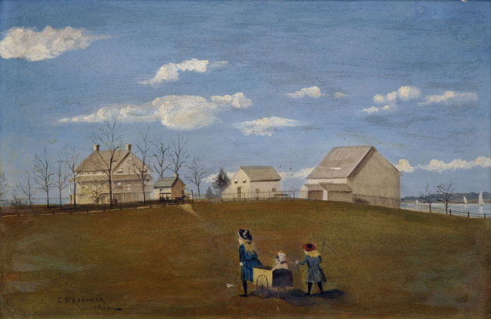 Appraisal: PRIMITIVE PAINTING OF AUNT FANNIE JACKSON'S FARM ON THE BAY