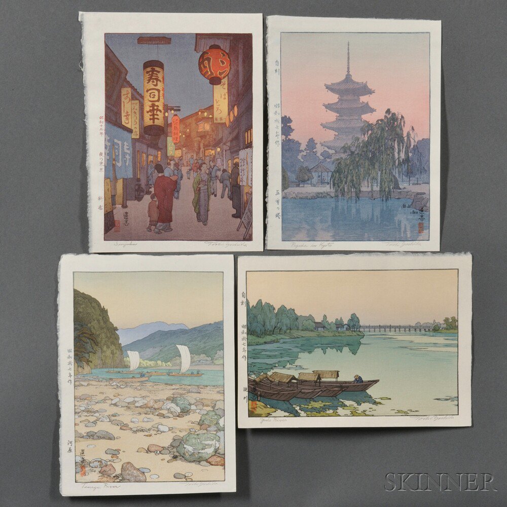 Appraisal: Toshi Yoshida - Four Color Woodblock Prints Japan Pagoda in