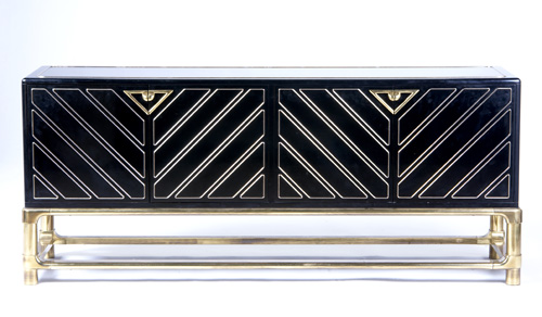 Appraisal: MASTERCRAFT Four-door sideboard in black lacquer and polished brass with