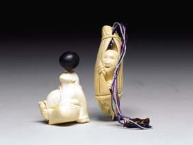 Appraisal: TWO CONTEMPORARY IVORY NETSUKE Two contemporary carved ivory netsuke by