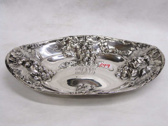 Appraisal: AMERICAN STERLING SILVER OVAL BOWL repousse vintage grape and vine