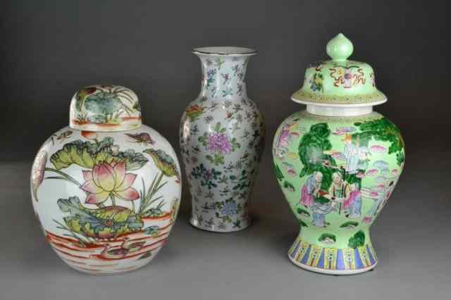 Appraisal: Pcs Chinese PorcelainTo include Famille rose vase depicting lotus blossoms