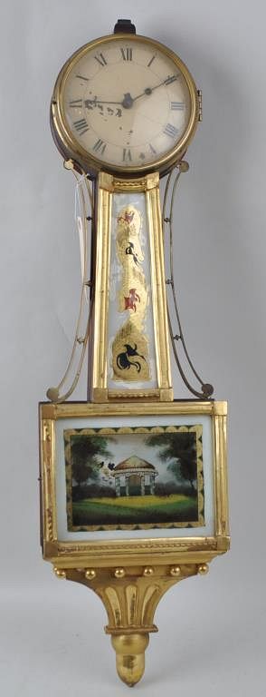 Appraisal: Federal Giltwood Brass Mounted Banjo Clock high wide deep Missing