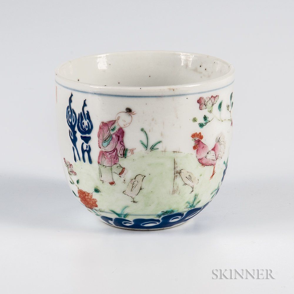 Appraisal: Famille Rose Enameled Chicken Cup Famille Rose Enameled Chicken Cup