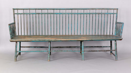 Appraisal: Pennsylvania rodback windsor settee ca retaining a blue over green