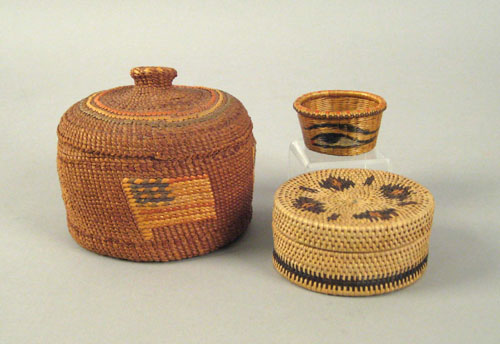 Appraisal: Northwest polychrome decorated lidded basket with decoration of American flags