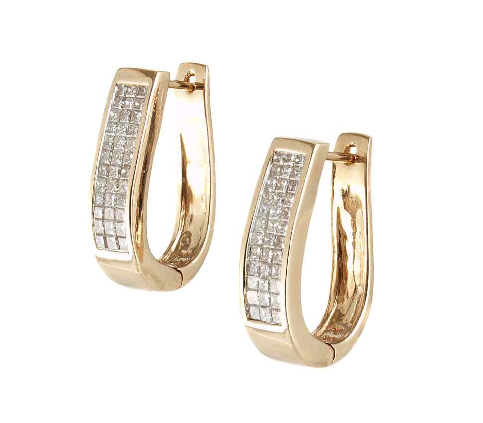 Appraisal: CT DIAMOND PRINCESS EARRINGS K yellow gold hinged hoop earrings