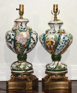 Appraisal: Pair of Italian capodimonte style lobed urn form vases on