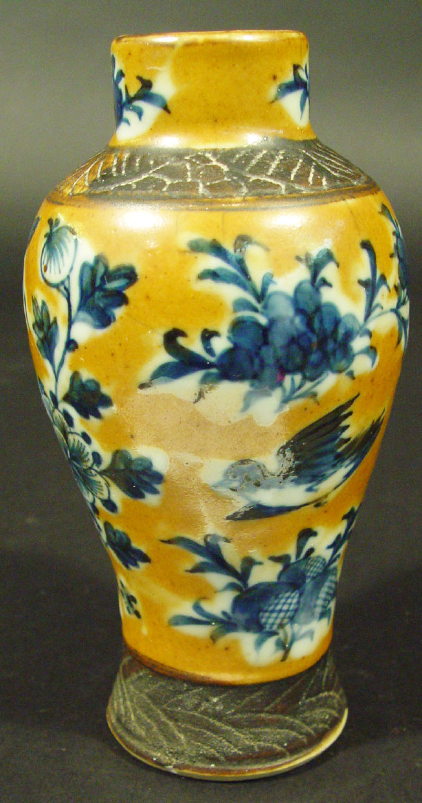 Appraisal: Chinese baluster vase painted in blue with birds amongst flowers