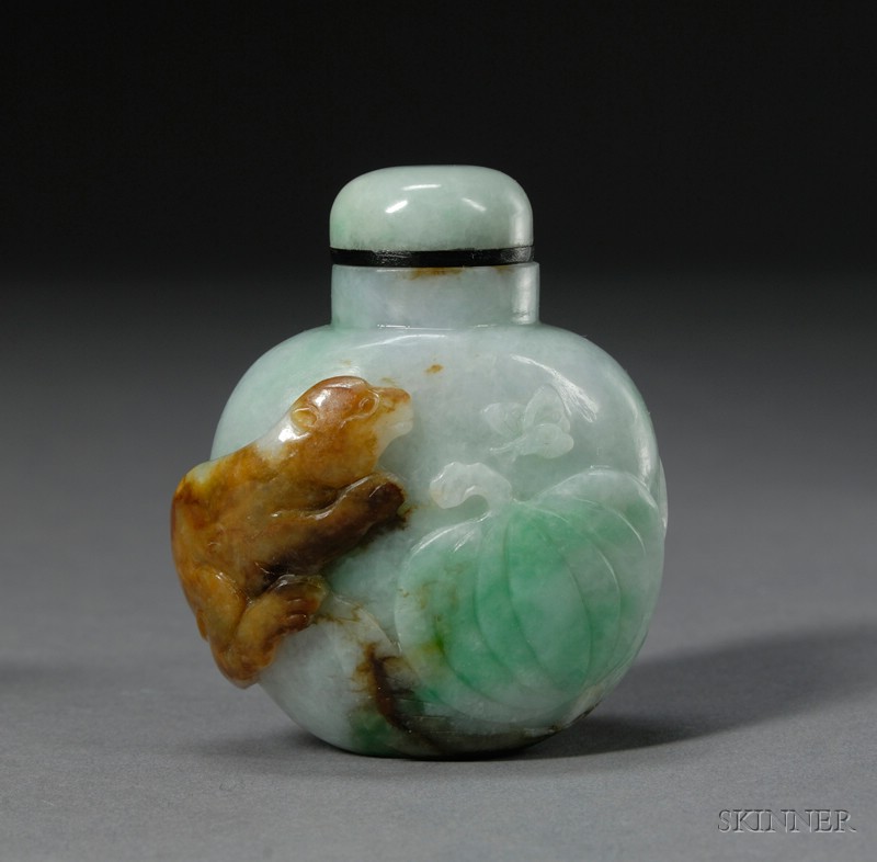 Appraisal: Jade Snuff Bottle th century green stone with apple green