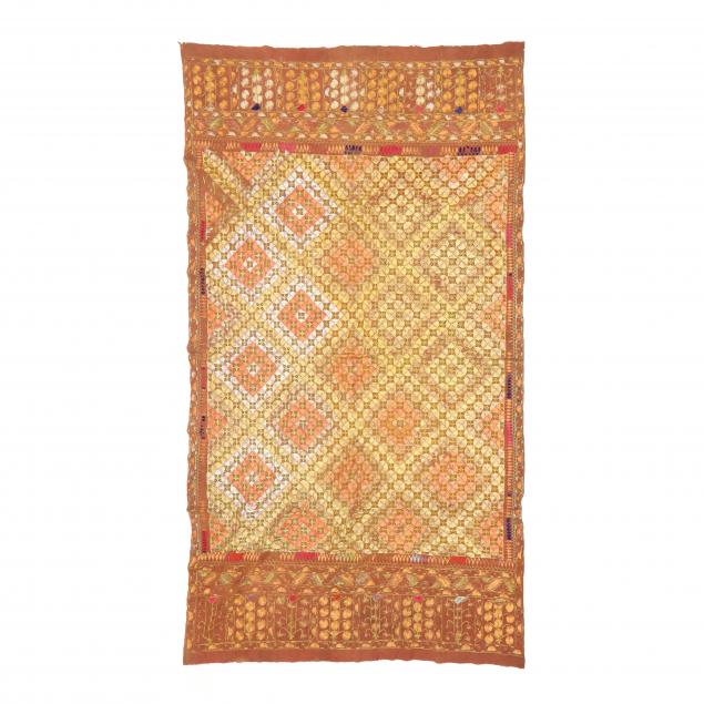 Appraisal: AN INDIAN PUNJAB PHULKARI SILK EMBROIDERED TEXTILE WITH FLORAL MOTIF