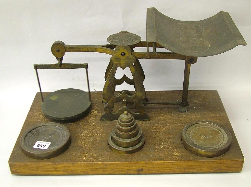 Appraisal: Large set of bronze balance scales inscribed 'Inland Parcel Post'