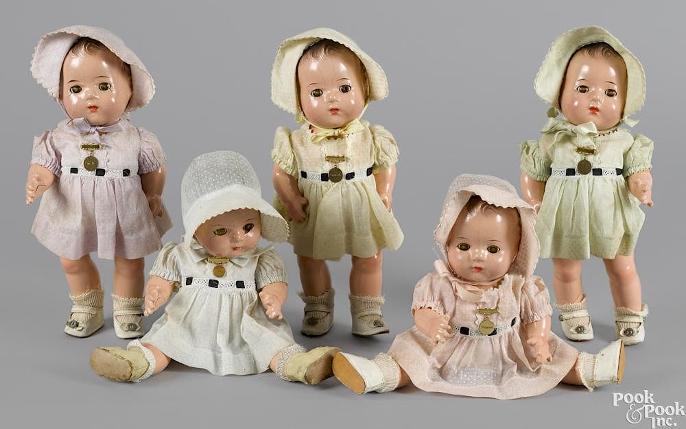 Appraisal: Five Madame Alexander composition Dionne Quintuplets dolls with sleep eyes