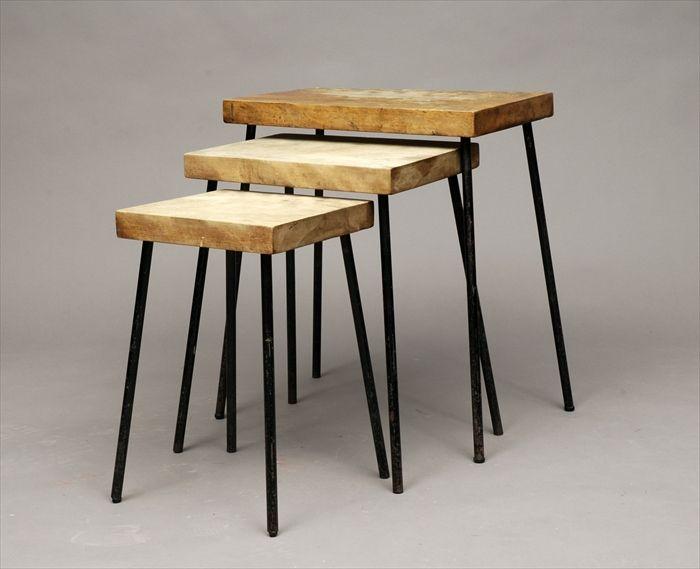 Appraisal: Three Mid-Century Modern Wood and Enameled Metal Nesting Tables Largest