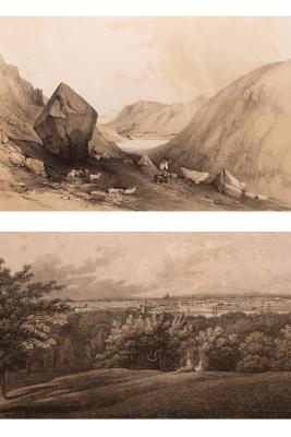 Appraisal: A folio of black and white engravings mostly British topographical