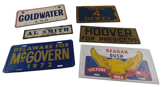 Appraisal: Six presidential license plates and or signs Penna Dewey campaign