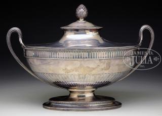 Appraisal: LARGE COVERED FOOTED TWO-HANDLED SILVER TUREEN BY JOHN WAKELIN WILLIAM