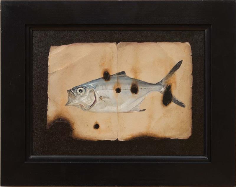 Appraisal: DERRICK GUILD b BURNT FISH Oil on linen signed 'Derrick