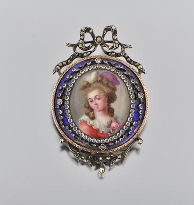 Appraisal: An Antique Silver and Enamel Portrait Brooch Silver mounted brooch