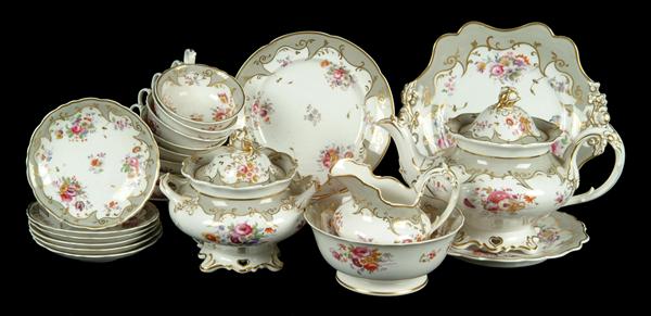 Appraisal: A Ridgway porcelain grey-ground 'Rococo-revival' part tea service printed and