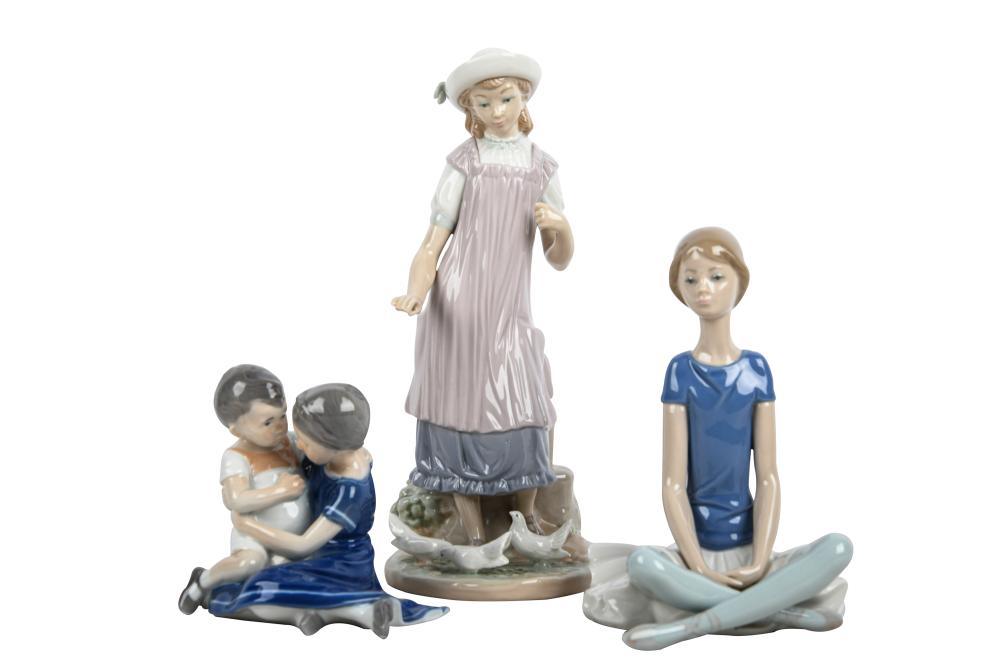 Appraisal: THREE PORCELAIN FIGUREScomprising one Lladro depicting a girls with birds