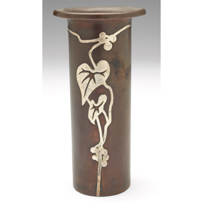 Appraisal: Heintz vase sterling on bronze applied leaf and berry design