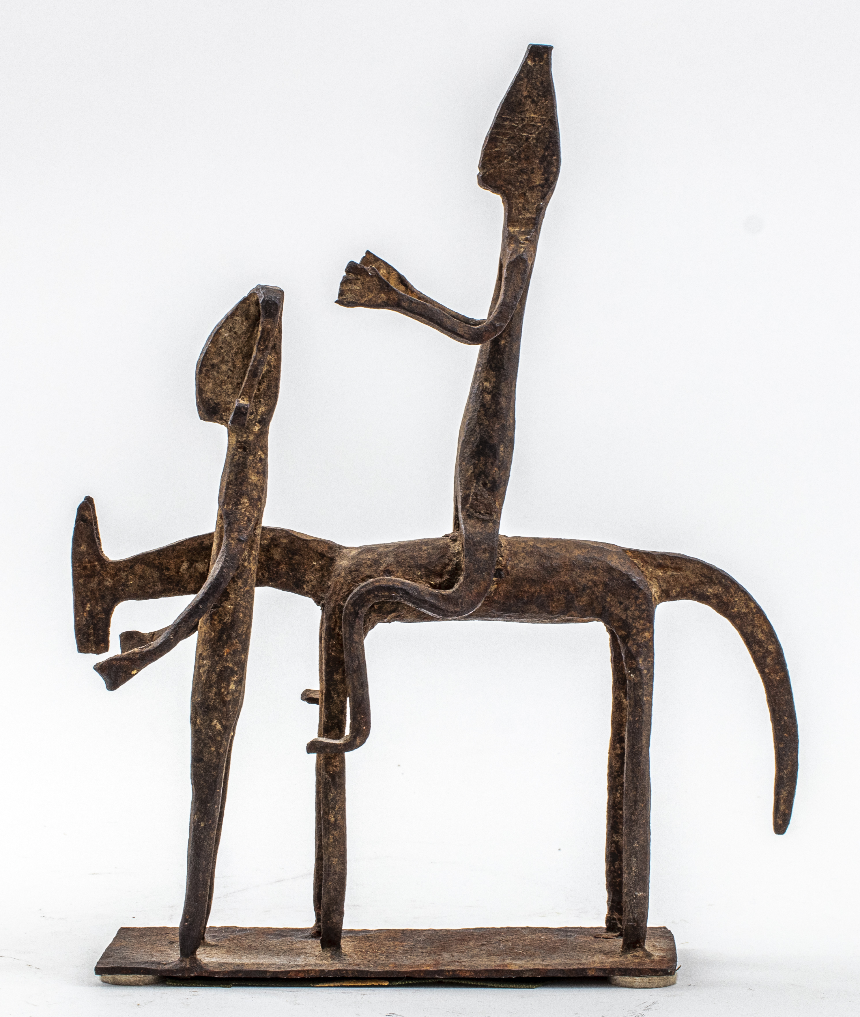 Appraisal: AFRICAN IRON SCULPTURE OF TWO FIGURES AND A HORSE African