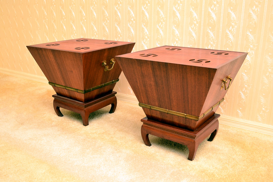 Appraisal: PAIR KOREAN TEAK SIDE TABLES In the manner of covered