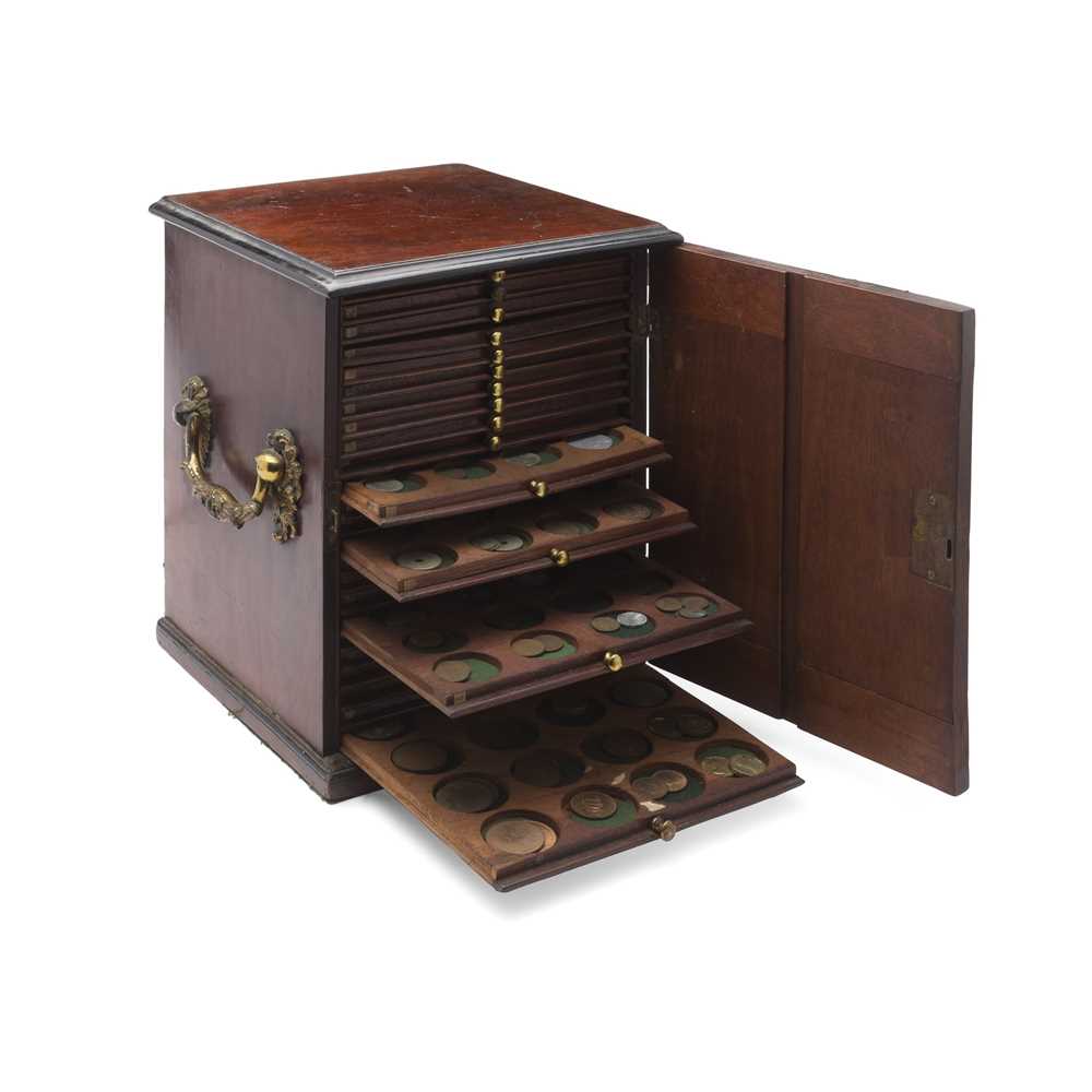 Appraisal: A TH-CENTURY MAHOGANY COIN COLLECTOR S CABINET OF COINS the