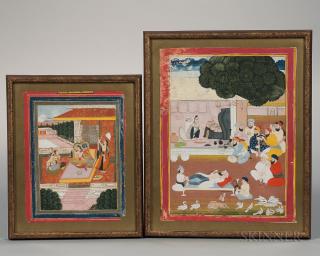 Appraisal: Two Mughal-style Miniature Paintings Two Mughal-style Miniature Paintings India th