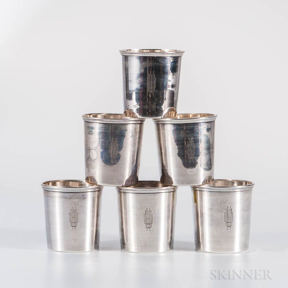 Appraisal: Six French Silver Beakers Six French Silver Beakers Paris early