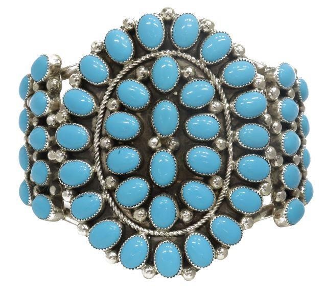 Appraisal: Native American sterling silver and turquoise cluster cuff signed Kathleen