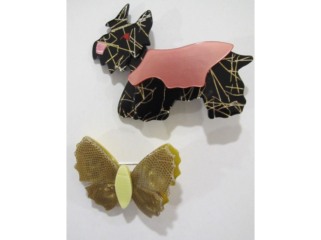 Appraisal: Two Lea Stein brooches Kimdoo Scottie dog in black gold