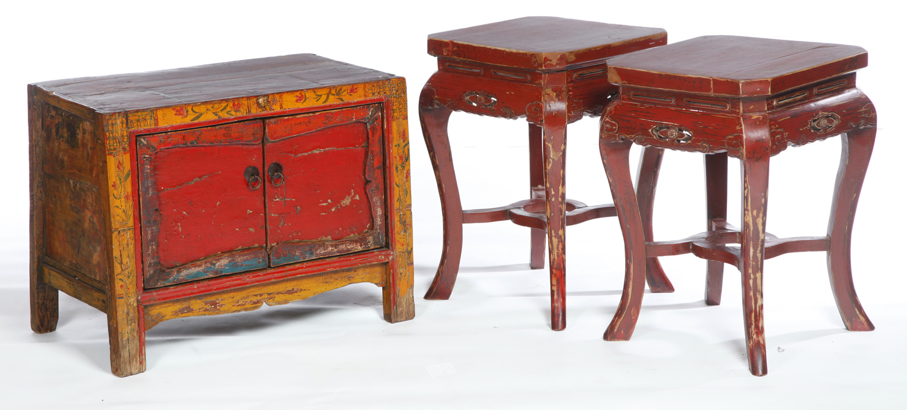 Appraisal: TWO STANDS AND A CABINET Twentieth century Small Mongolian two-door