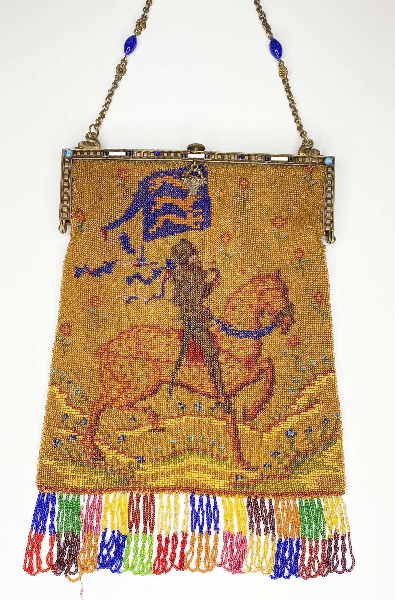 Appraisal: Micro Beaded Hand Bag with Medieval Knight on Horseback and