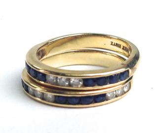 Appraisal: pair k channel set diamond and sapphire bands having ct