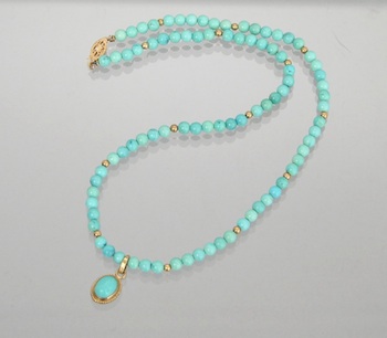 Appraisal: A Turquoise and Gold Bead Necklace Strung with approx mm