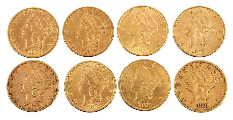 Appraisal: Eight Liberty Head Gold Double Eagle Coins dates include -S