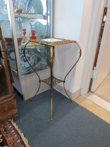 Appraisal: Brass Finish Plant Stand white glass inset top tall