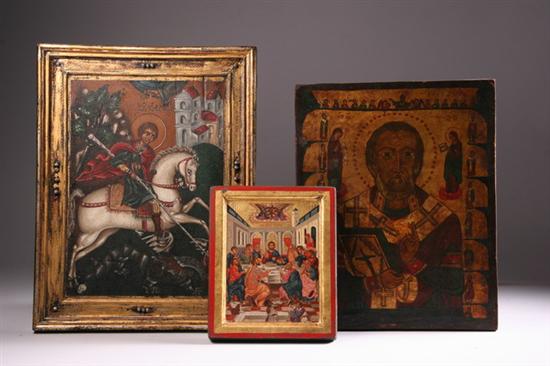 Appraisal: THREE ICONS th century Greek icon of The Last Supper