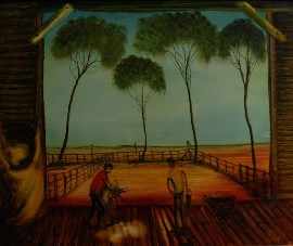 Appraisal: Pro Hart - Shearing at Castlereagh oil on board signed