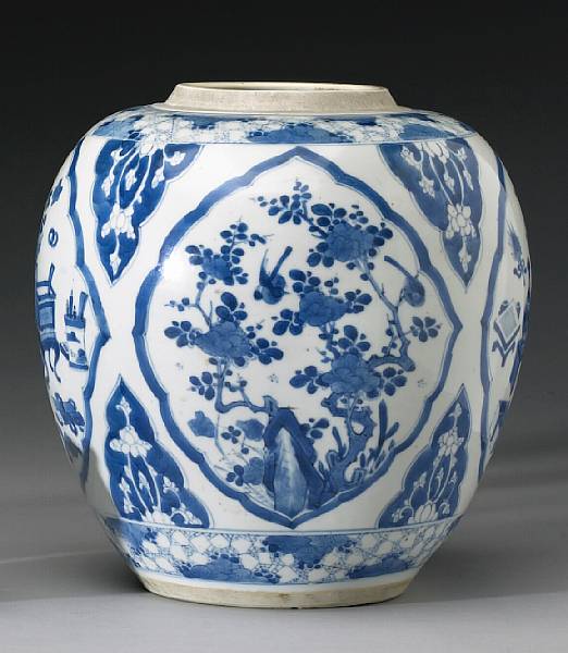 Appraisal: A large blue and white porcelain ovoid jar Kangxi Period