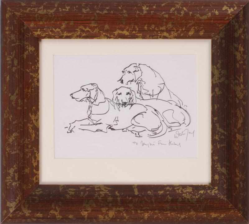 Appraisal: TWO FRAMED PICTURES OF HOUNDS The one in pen and